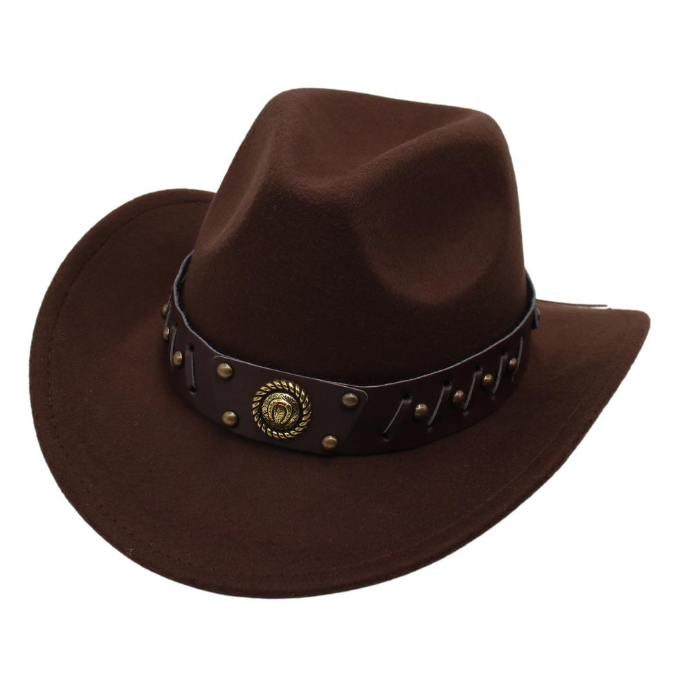 

Western Cowboy Hat Retro Jazz Top Hat Felt Hat Woolen Hat Men And Women One size fits all темно-коричневого кольору