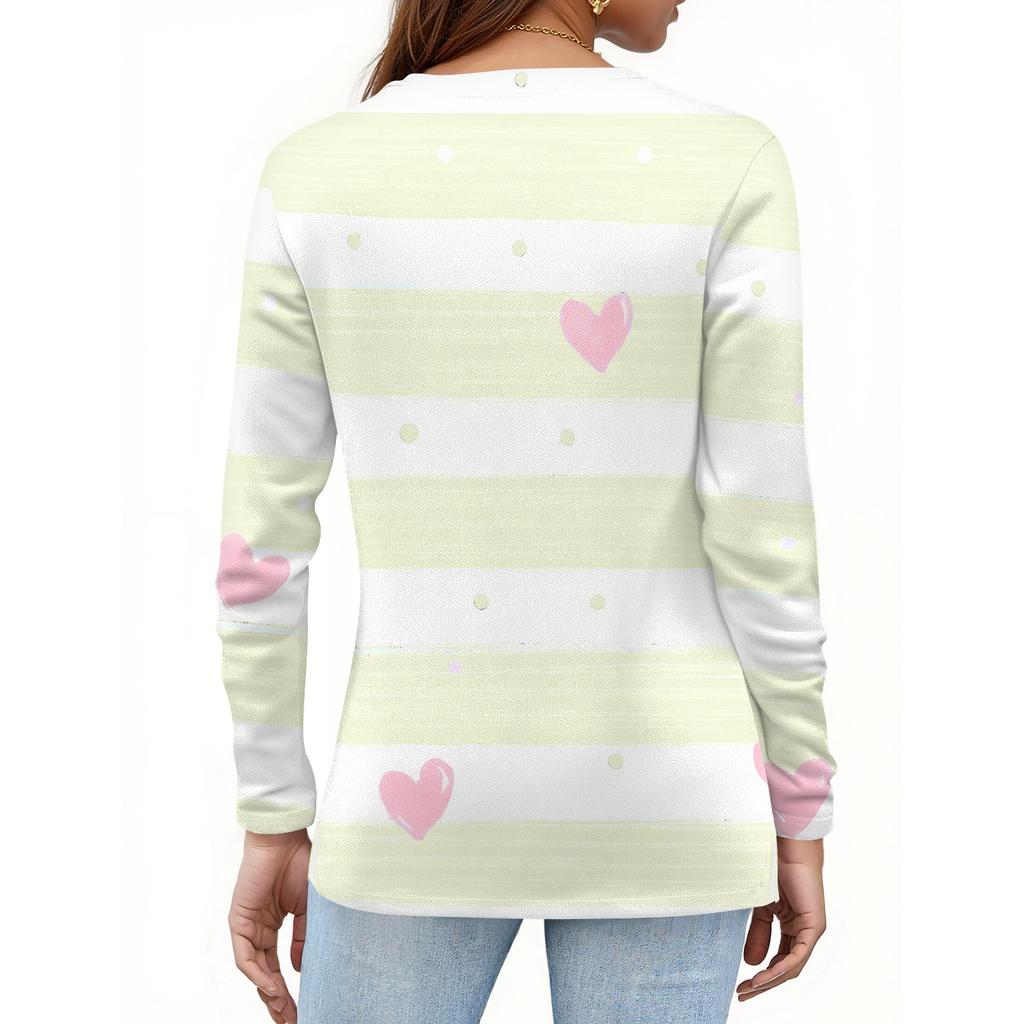 Women's Fashion Hem Slit Casual Floral Print Round Neck Long Sleeve Top