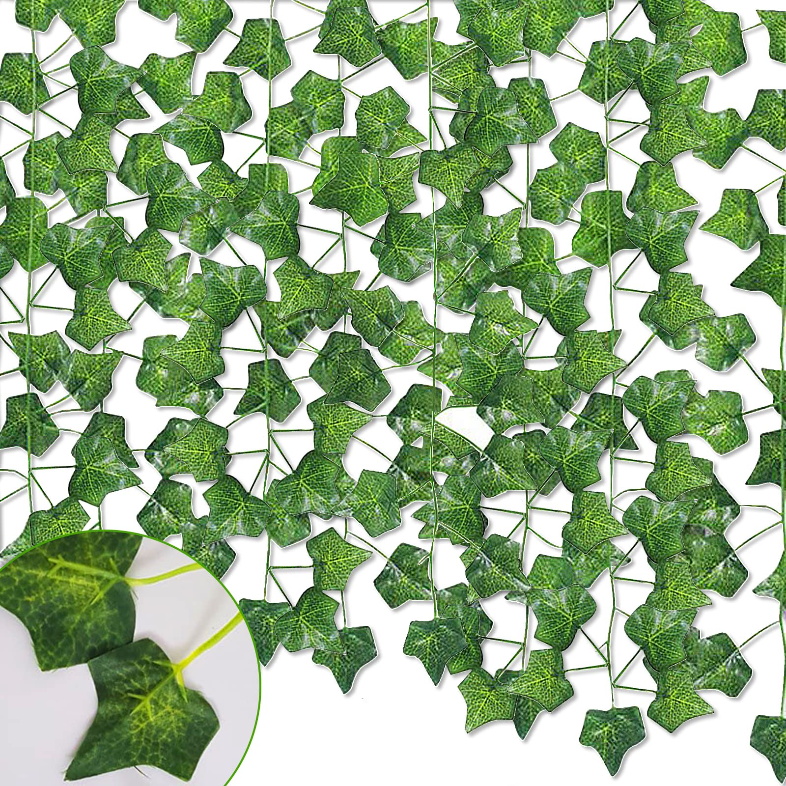 12 Pack Artificial Ivy, 90Ft Fake Ivy Vines Garland Hanging Artificial Vines Plant for Outdoor Decorations, Green Leaves Fake Vines for Bedroom 12 Pack 90ft Ivy Vines зелёный