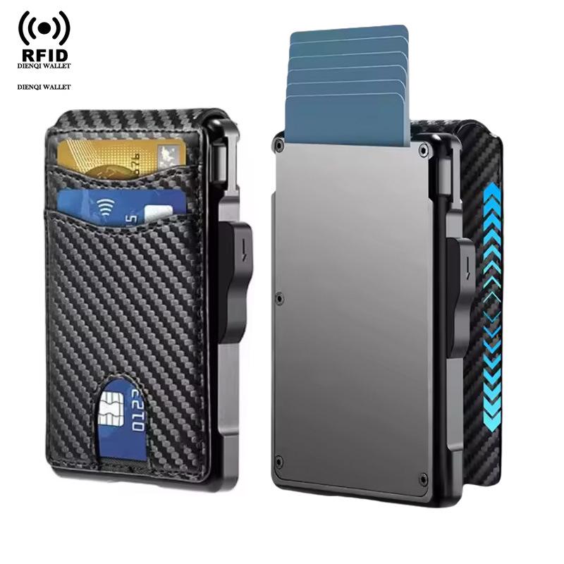 EDC Pánská RFID bifold peněženka z uhlíkových vláken - Ultratenký držák na karty a magnetický dárek