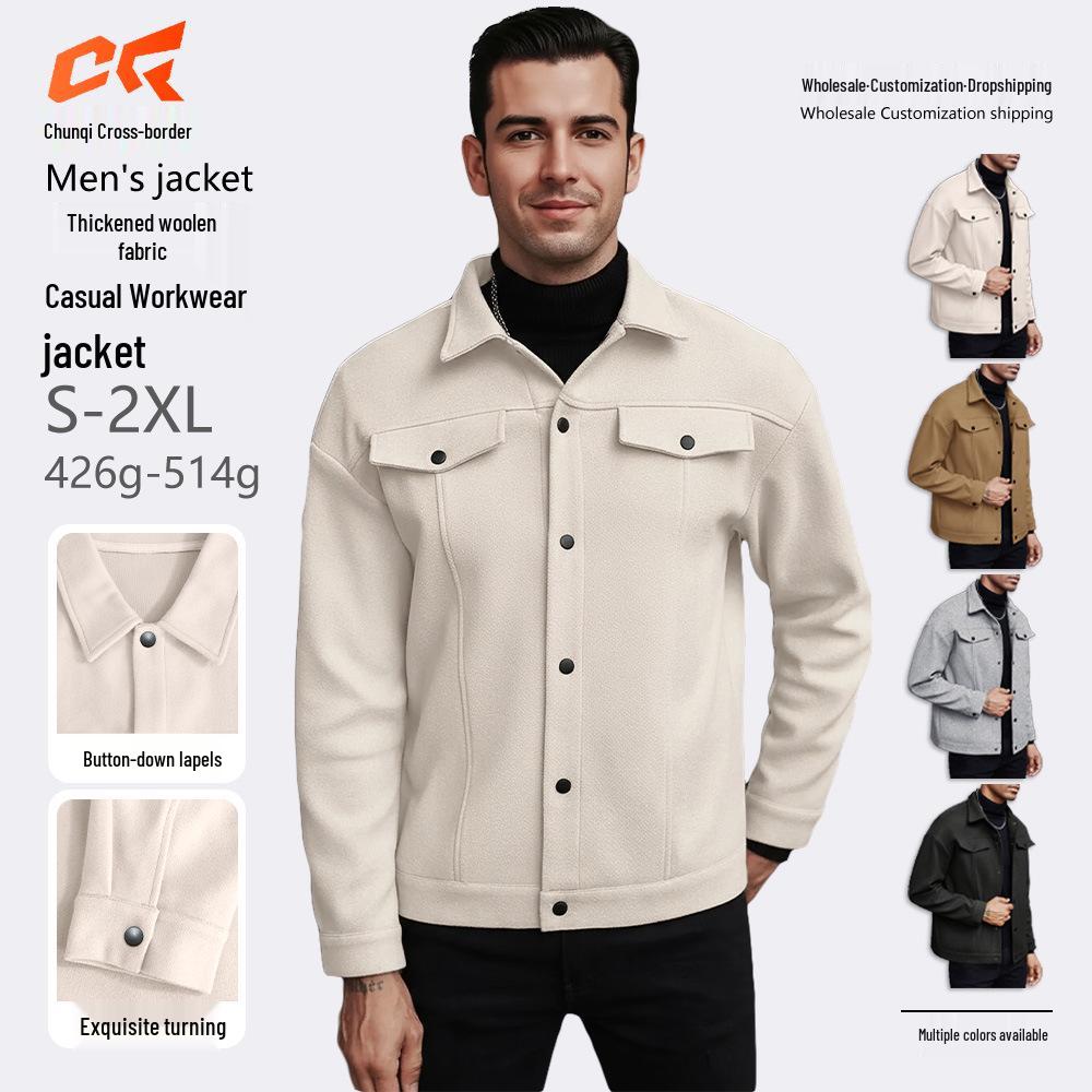 European Autumn/Winter Lapel Wool Men's Casual Sports Jacket