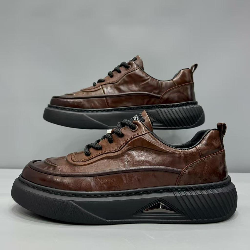 2025 Herren Casual Echtlederschuhe: Jugendlicher Britischer Stil, Sportlicher Business-Look, Weiche Dicke Sohle