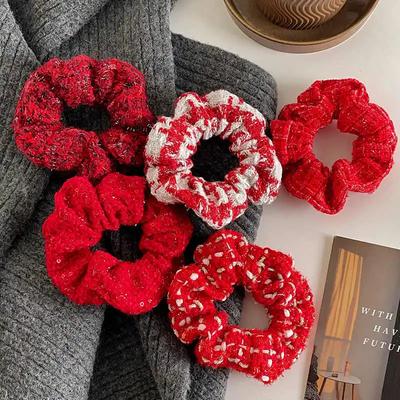 Red Hair Scrunchies for Women Girls Hair Rope Ties Elastic Headbands Christmas Hair Accessories Ponytail Holder Rubber Bands 1pc