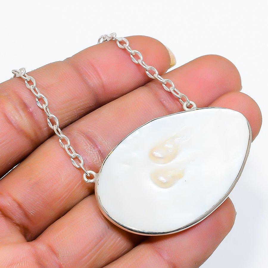 

Biwa Pearl Gemstone Handmade 925 Sterling Silver Jewelry Necklace 20 GK-5366