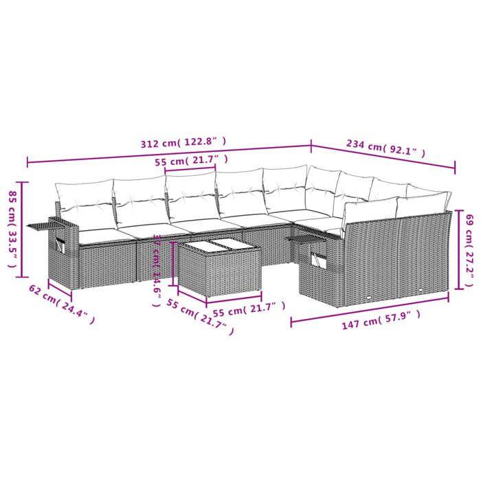 VidaXL Salon de Jardin avec Coussins 10 pcs, Canapés de Terrasse, Ensemble de Meubles de Patio, Mobilier d'Extérieur, Gris 3252989