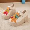 Fashion GKTINOO 2025 Spring Ethnic Flowers Women Pumps Genuine Leather Shoes Wedges Heels Shoes Thick Sole Casual Ladies Platform Shoes
