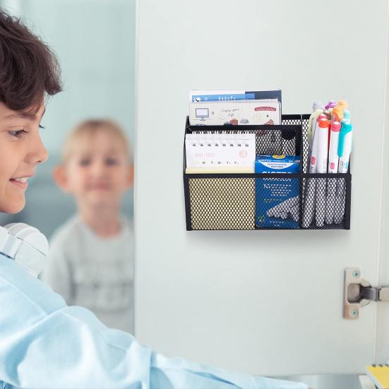 Magnetic Pen Holder 3 Compartments Heavy Duty Metal Fridge Whiteboard School Office Supplies Stationery Storage Organizer Rack