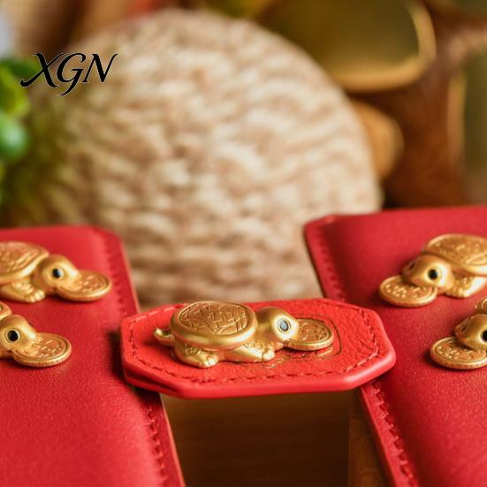 Positive Energy Charm Golden Turtle Feng Shui Ornament for Wealth And Prosperity, Metal Chinese Luck Handcrafted Brass with Faux Leather Sleeve,