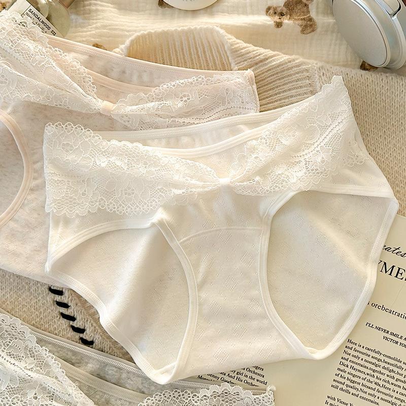 Ladies Spring and Autumn Sexy Lace Pure Cotton Waist Extended Crotch Triangle Briefs