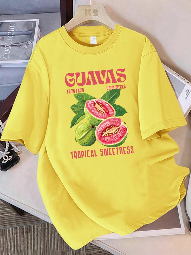 Summer Handpicked Guava Print Unisexs Tshirt Soft Round Neck Casual Wear Graphic T Shirts Streetwear Y2k Top Unisexs Clothing