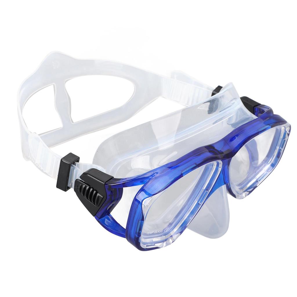 Diving Goggles with Nose Cover Wide View Anti Fog Tempered Glass Lens Silicone Snorkel Scuba Goggles Blue