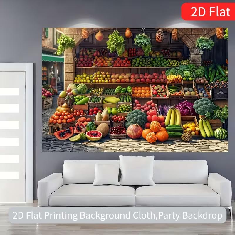 2D Old Town Grocery Backdrop, Fresh Market Scene Background for Farm-to-Table & Organic Events