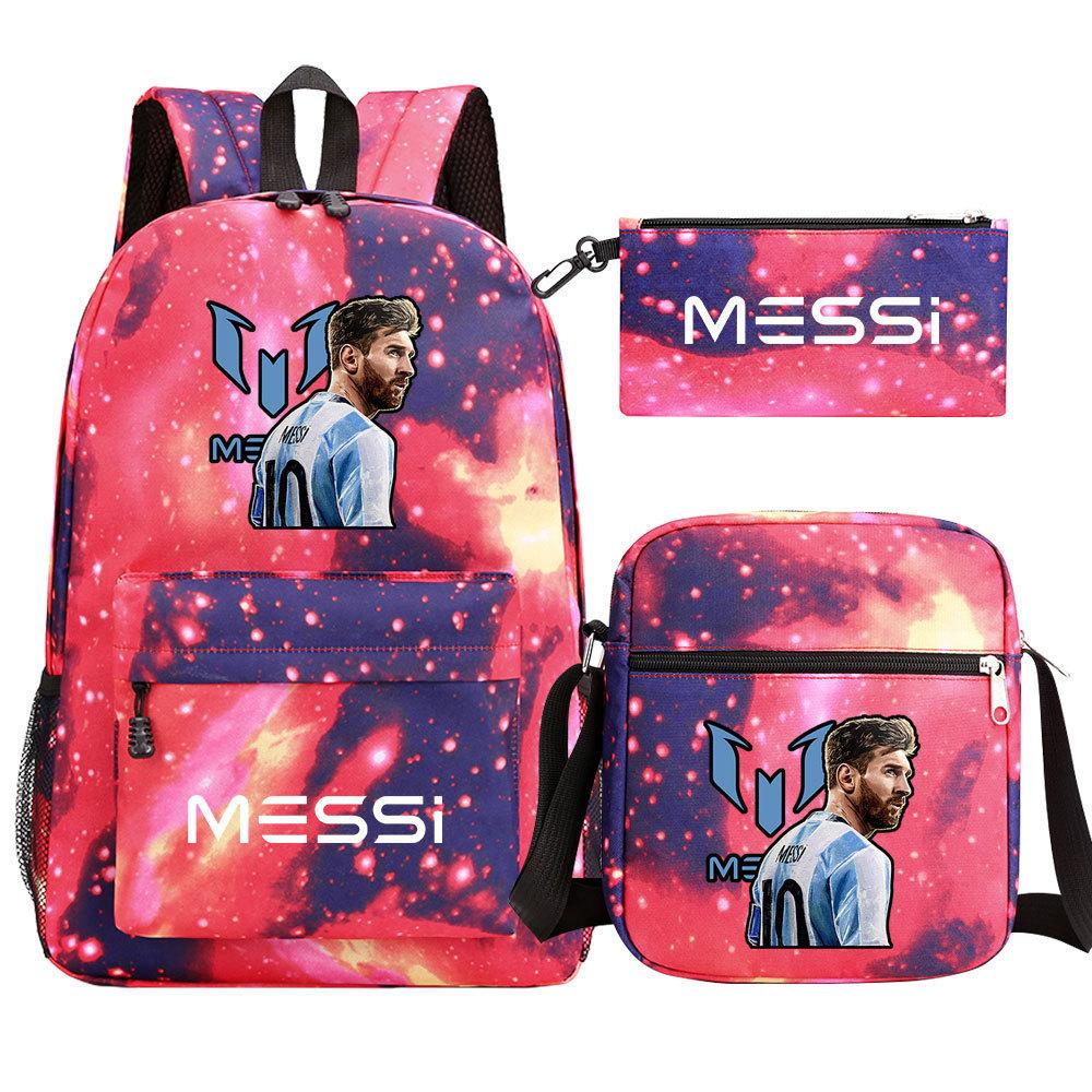 Football Star Print Youth Primary And Secondary School Students Schoolbag Three-Piece Set Men'S And Women'S Backpack