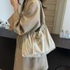 Solid Color Women Shoulder Bag Hobo Bag Pleated Tote Bag