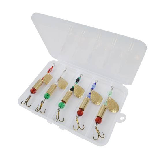 5Pcs Blade Rotating Spinner Metal Lures with Treble Hooks Streamlined Design Bright Colors Artificial Spoon Baits Freshwater Fishing Baits