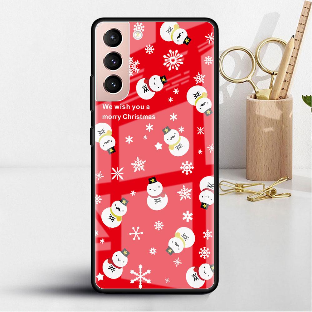 Snowman Christmas Cartoon Glass Case For Samsung Galaxy S22 S20 FE S21 Plus Phone Cover S10 5G S9 Note 20 Ultra 10 Lite Shell