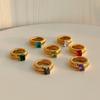 Punk Exaggerate Multicolour Crystal Rings for Women 18K Gold Plated Waterproof Twist Square Thick Ring Hiphop Vintage Jewelry