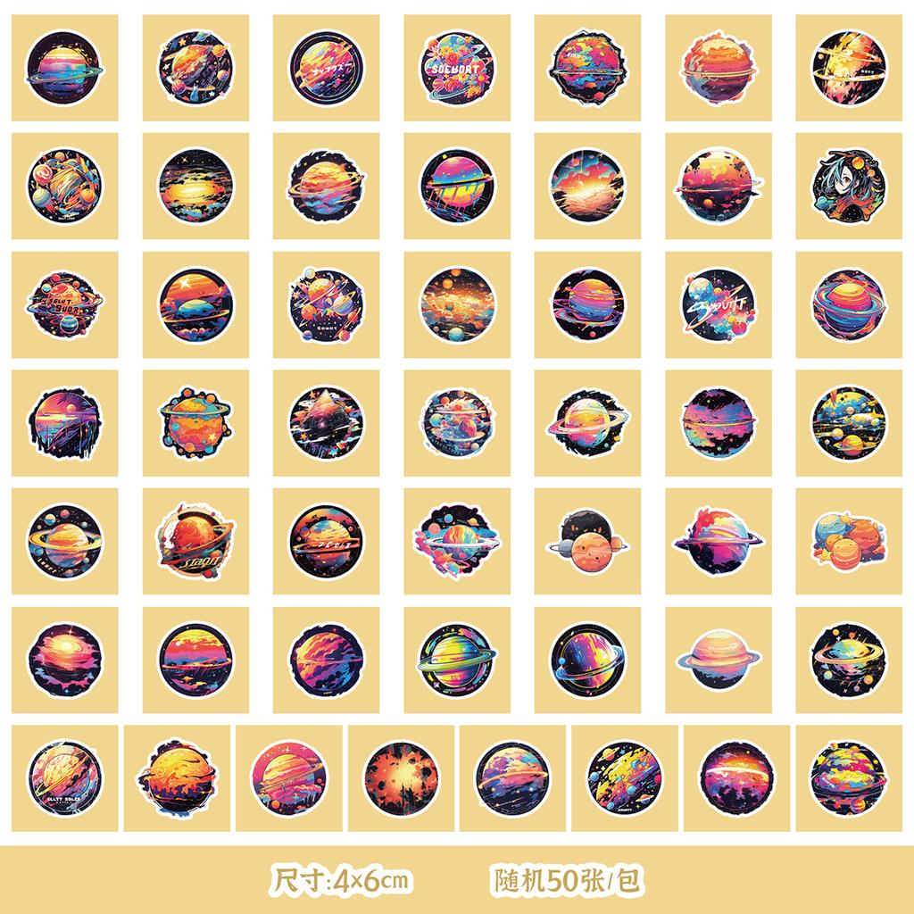 50/100 Cosmic Starry Sky Astronaut Stickers Mobile Water Cup Waterproof Decorative Stickers Children's Hand Account Stickers