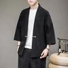 Chinese Style Men Hanfu Vintage Button Open Cardigan Loose Tea Costume Seven-Quarter Sleeve Dao Pao Outerwear Casual Wear