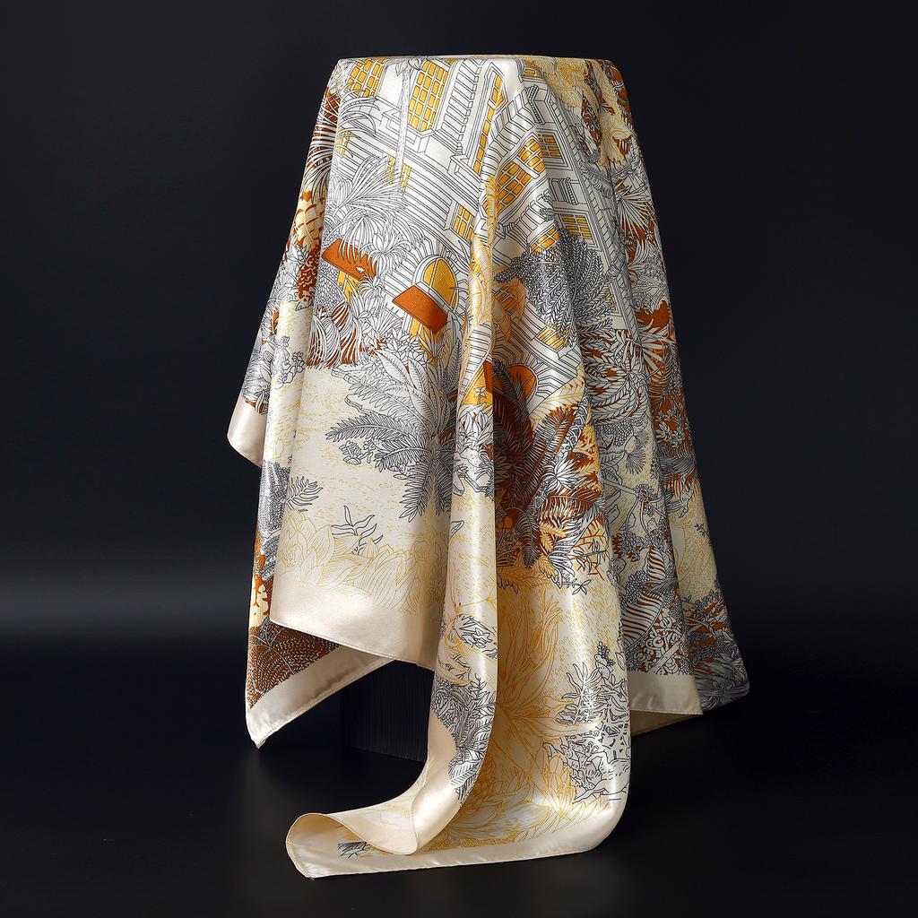 Fashion Square Silk Scarf Women Headband 90*90cm Print Neck Scarfs Office Hair Band Hand Kerchief Female Bandana Headwear