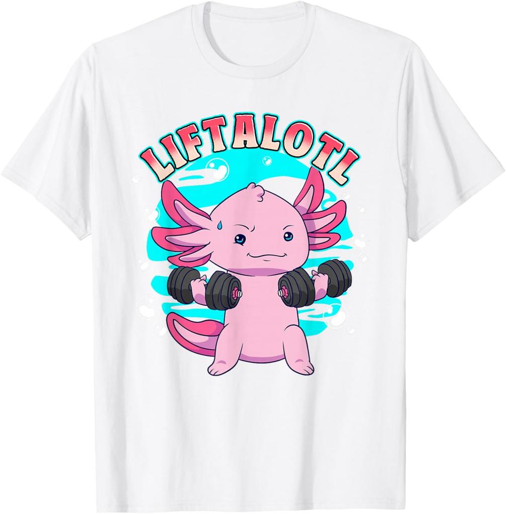 Liftalotl Axolotl Workout Gym Graphic Tee Cute Animal Fitness Casual T-Shirt for Men