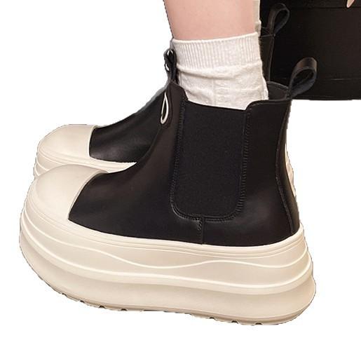 2025 Autumn and Winter Fashion Thick-soled Heightening Short Boots Women's Round Head Comfortable Fashion Boots Academy Style Flat-soled High-top Sho