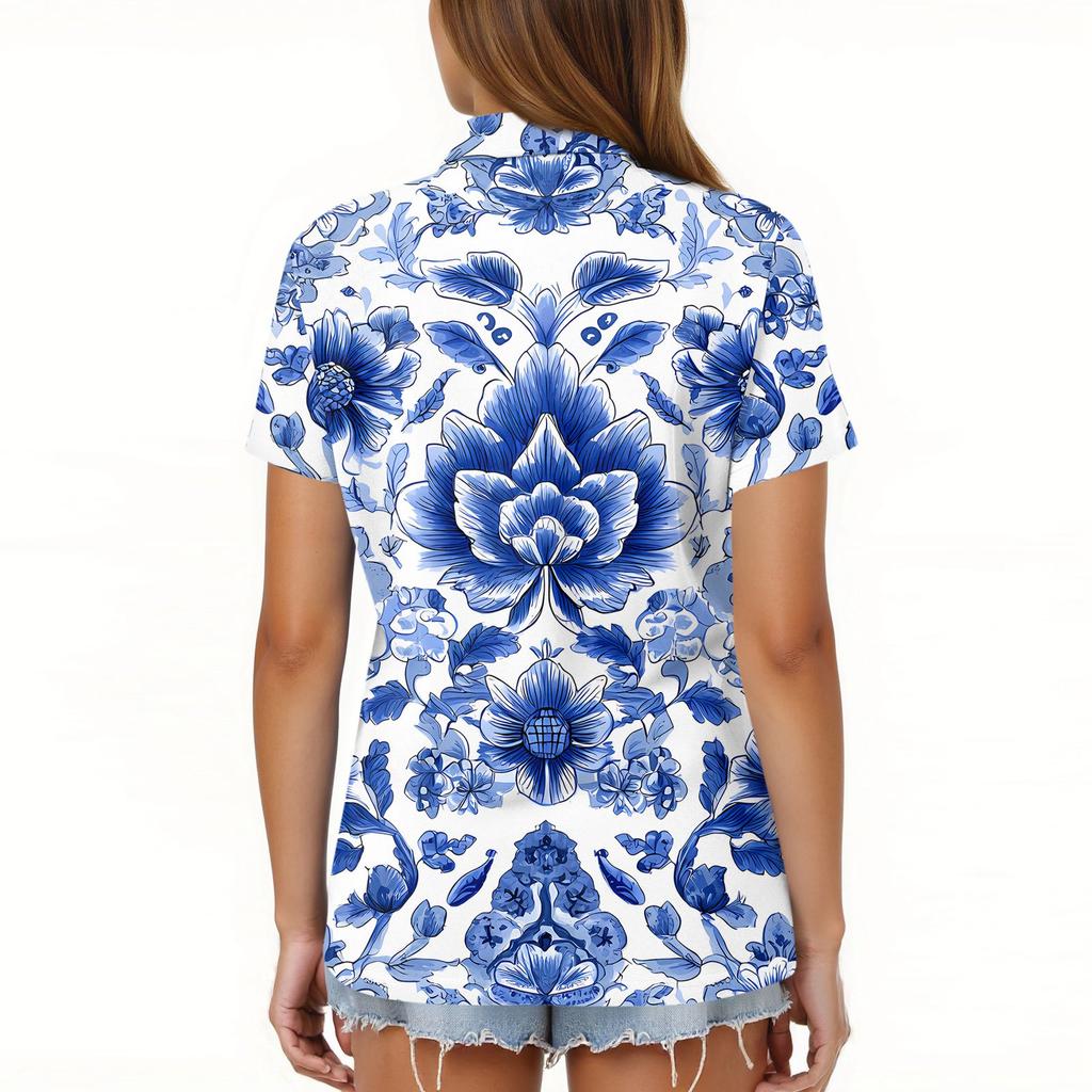 Damenmode Casual Revers Kurzarm Bedrucktes Hemd Damen Button Up Tops