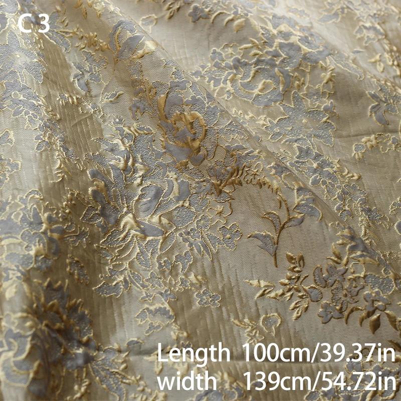 Elegant Bronsguldtråd Blommönster Jacquardtyg 3D Präglad Diy Sy Hanfu Cheongsam Klänning Väska Tyg Hemtextilier