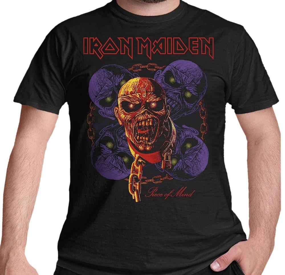 

Official Iron Maiden T Shirt Piece Of Mind Multi Head Eddie Black New S