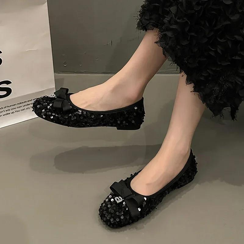 Fashion Women Flats Bow Bling Flats Shoes Shallow Designer Sandals Autumn Fad Soft Casual Shoes Dress Walking Cozy Femme Chaussures