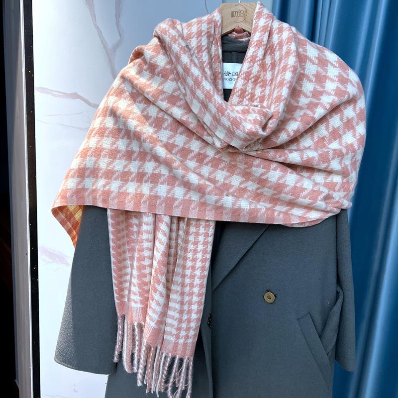 European American Plaid Faux Cashmere Scarf Couple Thick Warm Winter Scarf