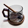 320ml Amerikanische Latte Hitzebeständige Glas Kaffeetasse Mit Holztablett Löffel Milchteetasse Frisch gemahlene Tasse Barista Cafe Zubehör