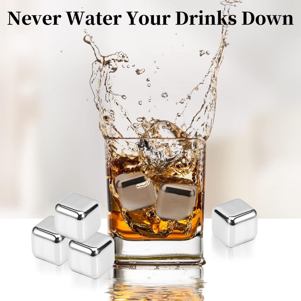 Whiskey Stones Reusable Stainless Steel Ice Cube Best Bourbon Gift for Men Metal Ice Cube for Whiskey Vodka Drink Juice