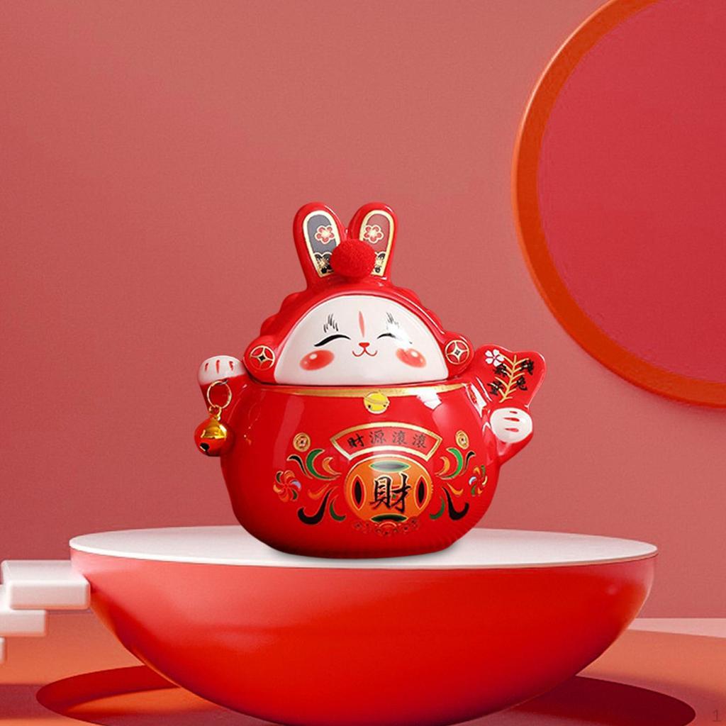 Year Wealth Lucky Figurine Ceramic Piggy Bank Decoration Home Office Decor for Good Luck Collectible