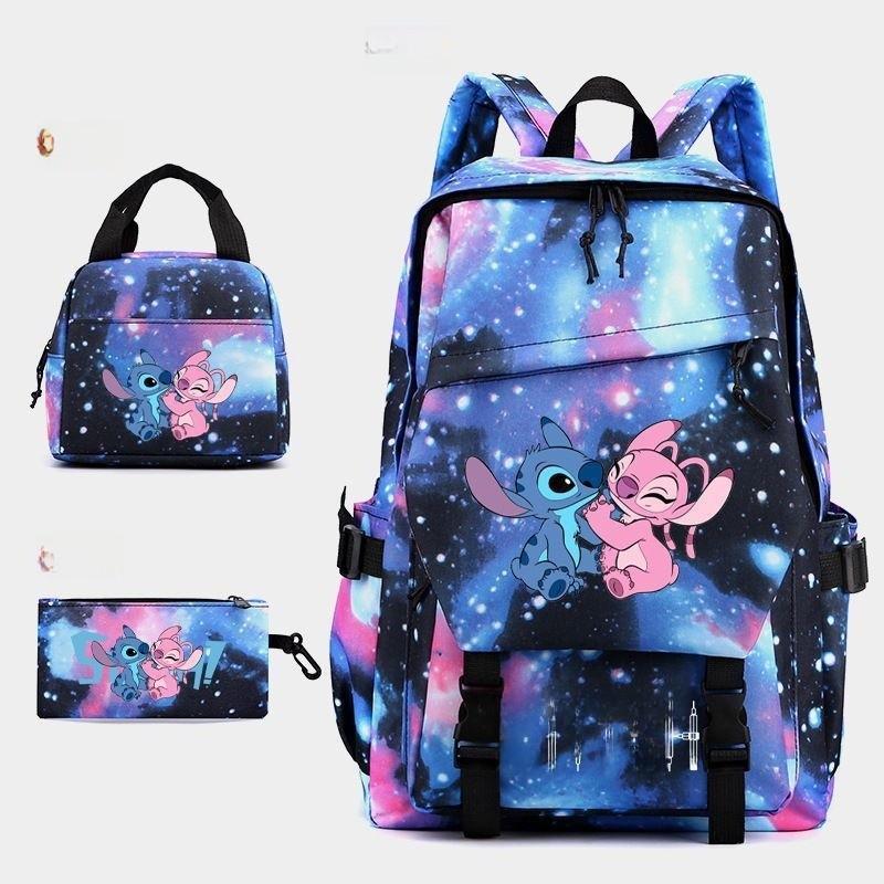 Stitch Student Backpack Lunch Bag And Pen Case Threepiece Set For Use Education