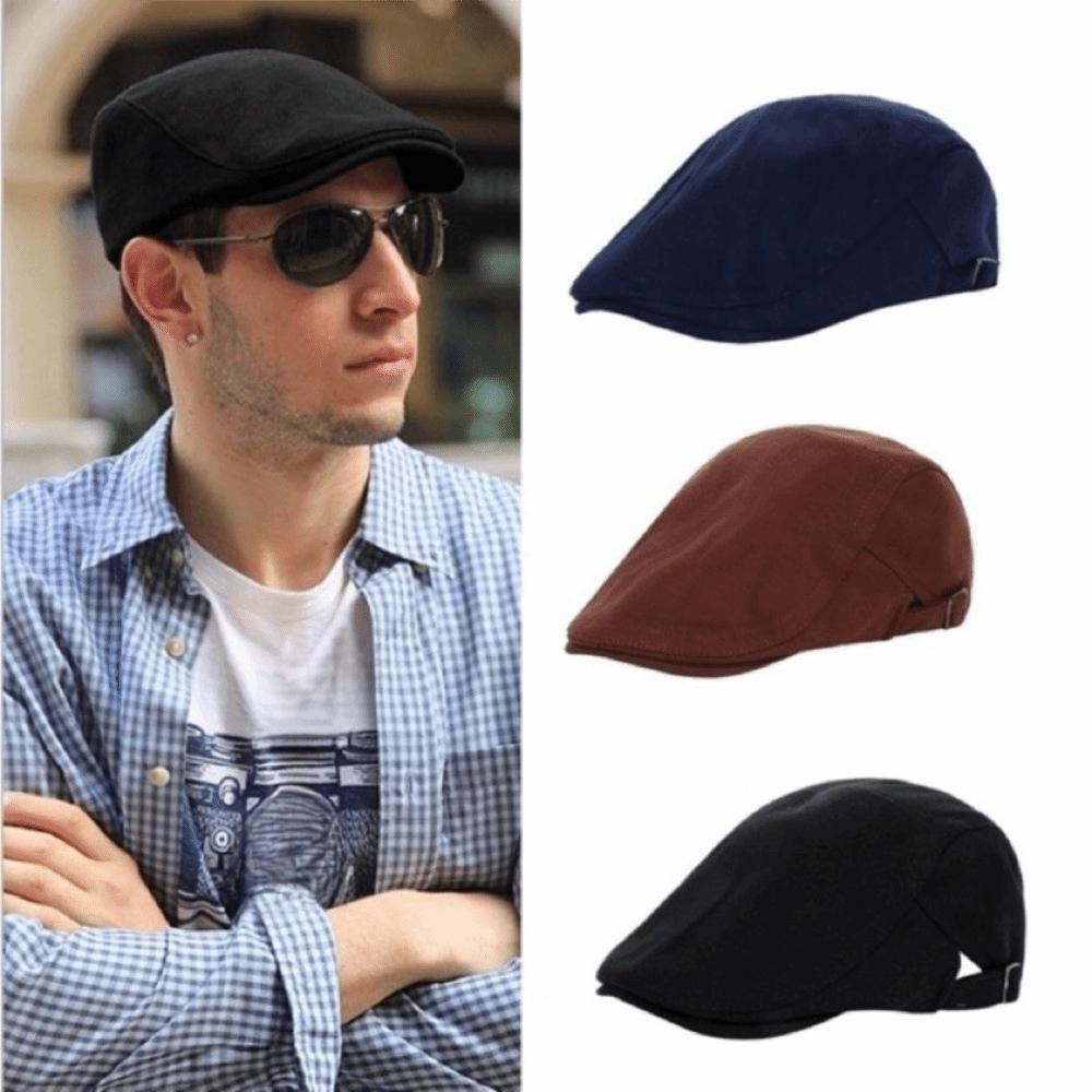 Adjustable Newsboy Caps Solid Color Flat Visor Cap Retro Vintage Berets Hat Women