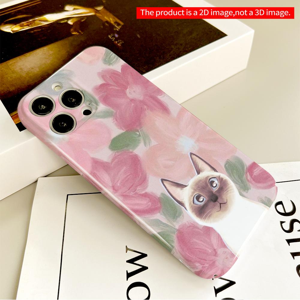 Siamese Cat Amidst Pink Floral Bloom All inclusive film hard phone case, compatible with iPhone 18 Pro Max 17 16 15 14 13 12 11