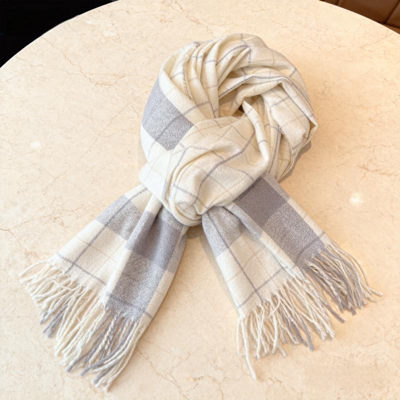 Korean New Autumn and Winter Versatile Scarf Big Shawl Japanese Fringed Milk Blue Jk Plaid Scarf