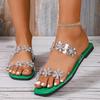 Rhinestone Flower Flat Sandals for Women 2025 Fashion Square Toe Summer Slippers Woman Lightweight Non Slip Outdoor Beach Slides