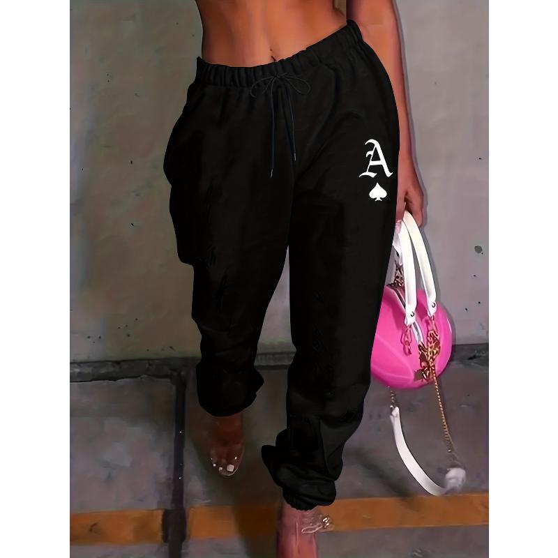 

Women s Polyester Knit Pants Drawstring Waist Lightweight Wrinkle Resistant Daily Trousers L чорний
