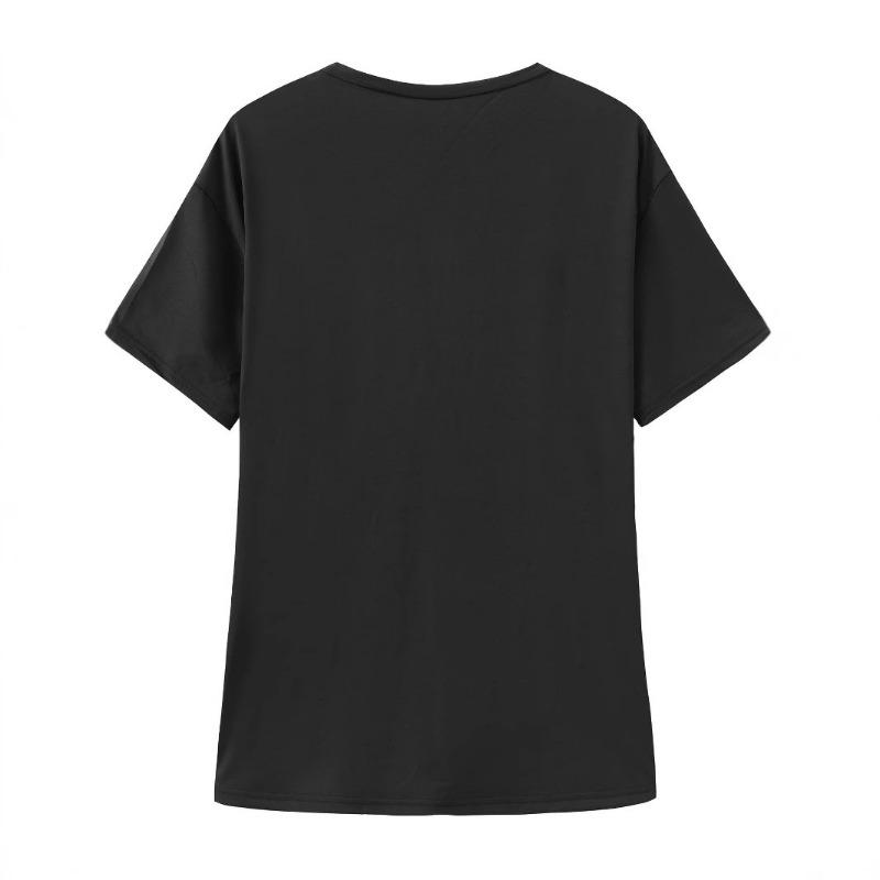Womens Black Short Sleeve T Shirt With Gold Heart Print Casual Loose Fit Round Neck Tee