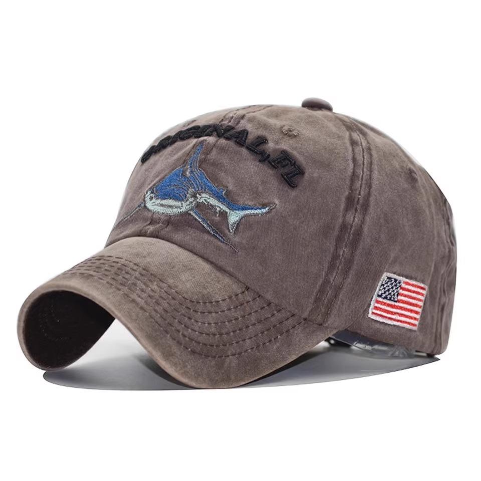 European and American washed retro shark baseball cap women's embroidered letter cap spring and summer outdoor versatile sun hat