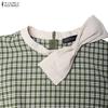 ZANZEA Rochie casual elegantă pentru femei, cu gât rotund, mânecă 3/4 și imprimeu în carouri