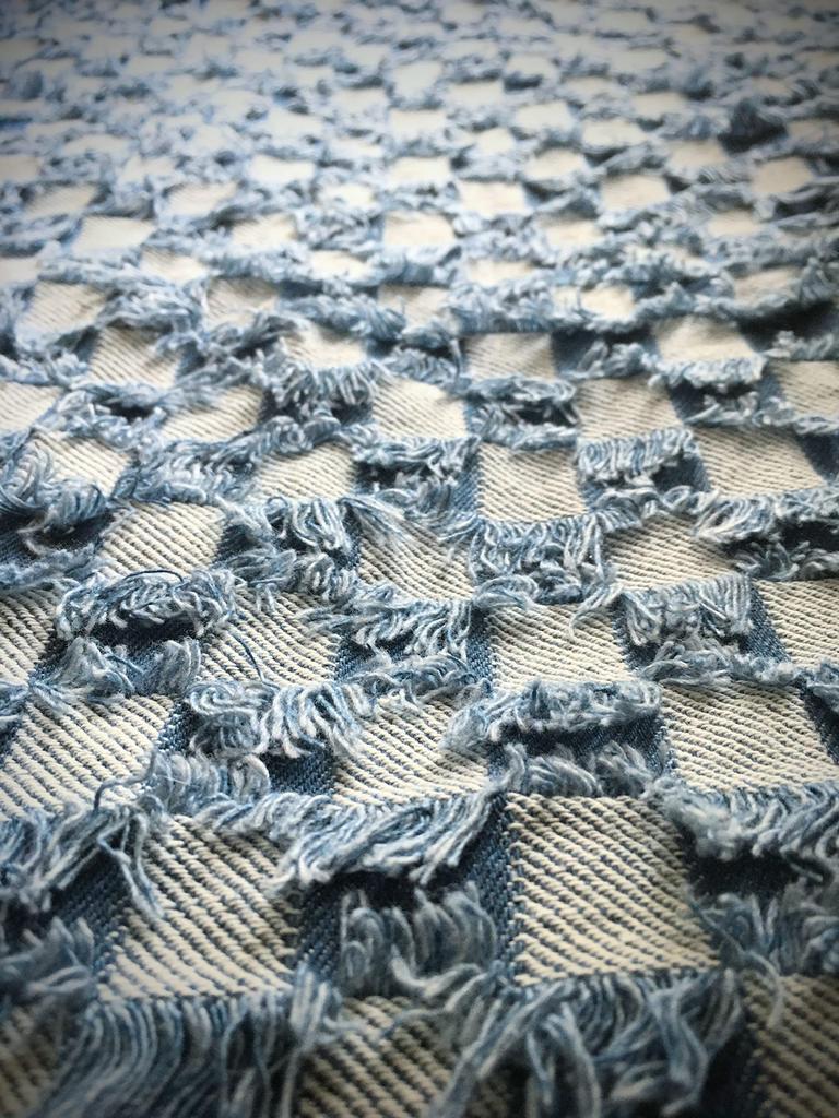 Fringe Denim Design Denim Handmade Denim Thin Cotton Denim Fabric Scraps of 2 Block Fabric, Remnants, Fabric, (Set Check)