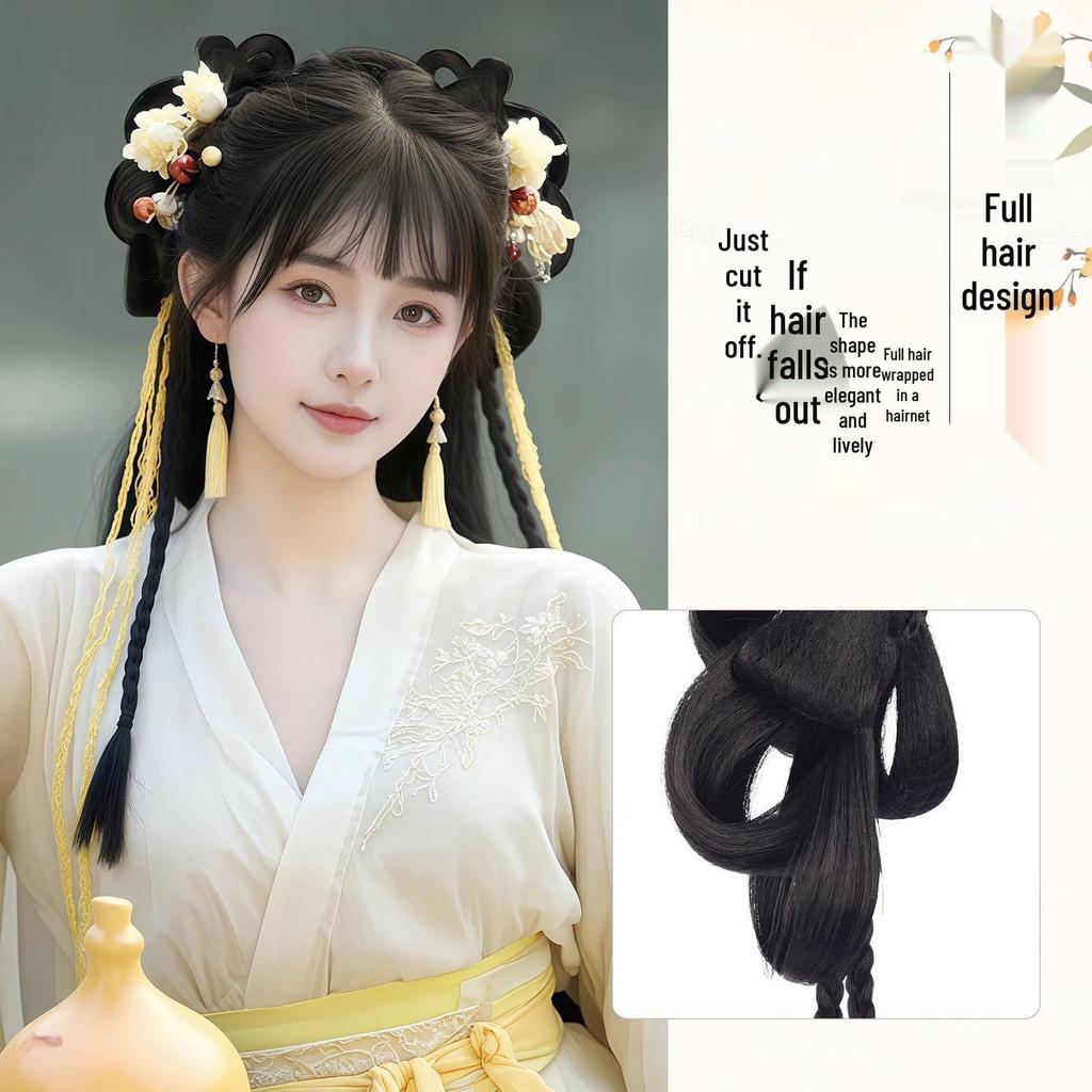Ancient Style Claw Clip Hair Bun with Braids - Hanfu Ming Song Wig Accessory