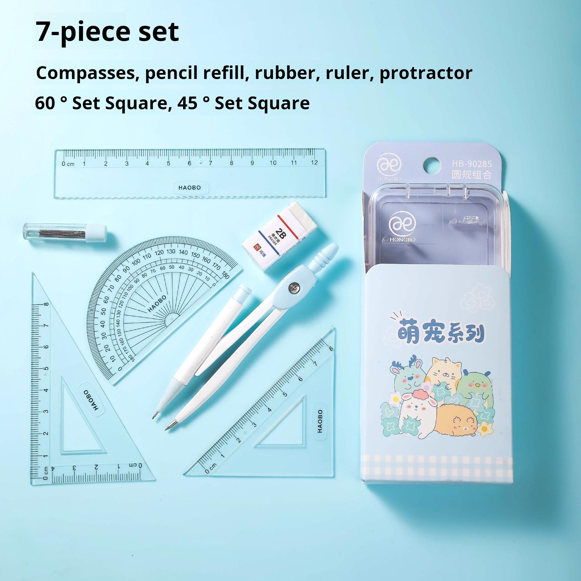 7pcs/set Circular Gauge Set Student Ruler Protractor Learning Stationery Gift Set Student Drawing Painting