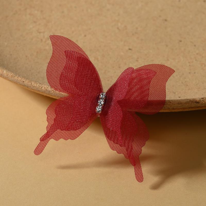 10Pcs Lightweight 3D Organza Butterfly Brooch Pins Shiny Rhinestone Lapel Pins for Bridal Wedding Dress Decor