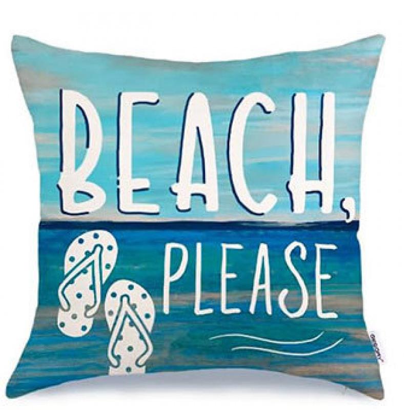 Summer Beach Aquarium Pillow Pattern Linen Material Summer Living Room Sofa Decorative Pillow Cover