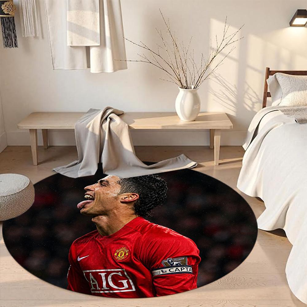 Cristiano Ronaldo Round Carpet Perfect for Balcony Bedrooms Outdoor Game Room Anti-slip Round Rug Decorate Offices Birthday Christmas Gift