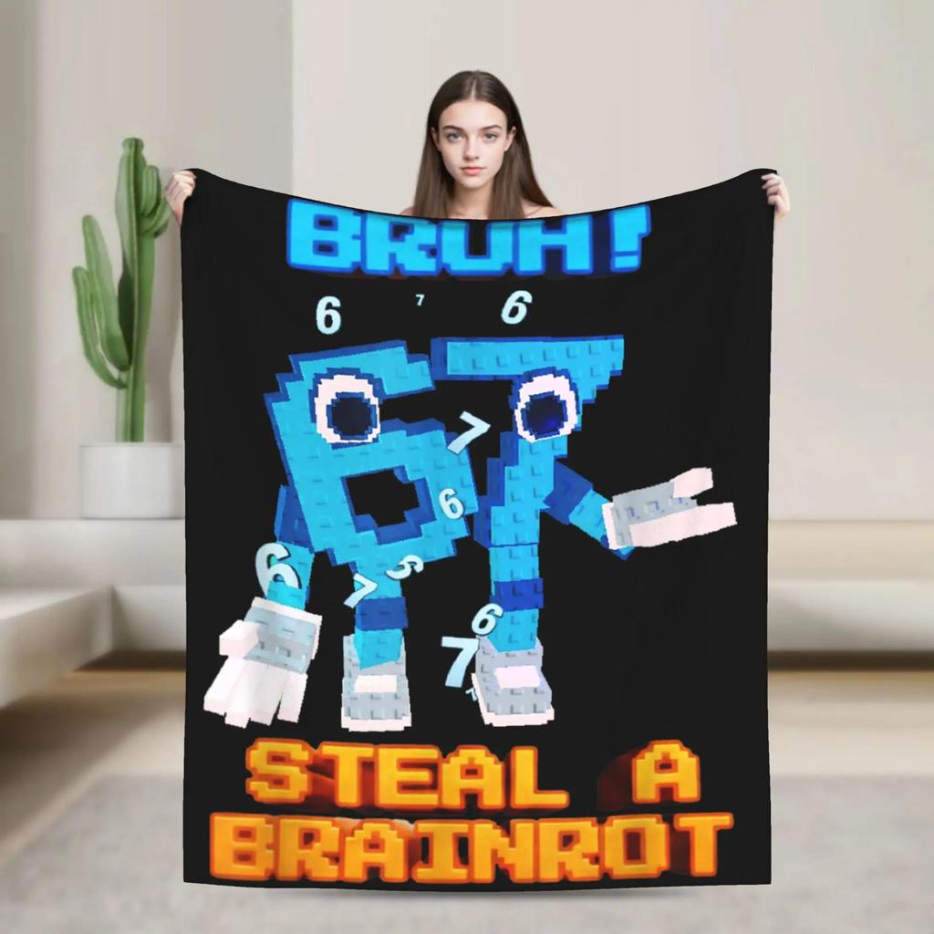 Six Seven  Italian Brainrot Meme Plush Flannel Throw Blanket for Kids Living Room Soft Bedspread Design Quality